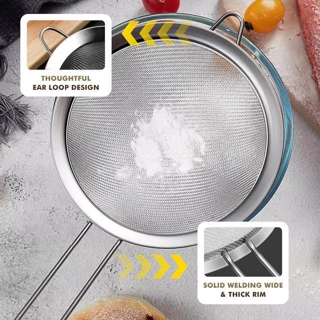 Alt view image 7 of 7 - NileHome 3 Piece Stainless Steel Mesh Strainers,Silver(2.8"+4.6"+6.3")
