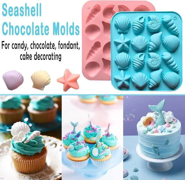 Alt view image 4 of 7 - 2PCS Seashell Chocolate Molds Shell Mold Ocean Theme Mold Beach Themed Candy Molds for Candy Chocolate Cake Decorations