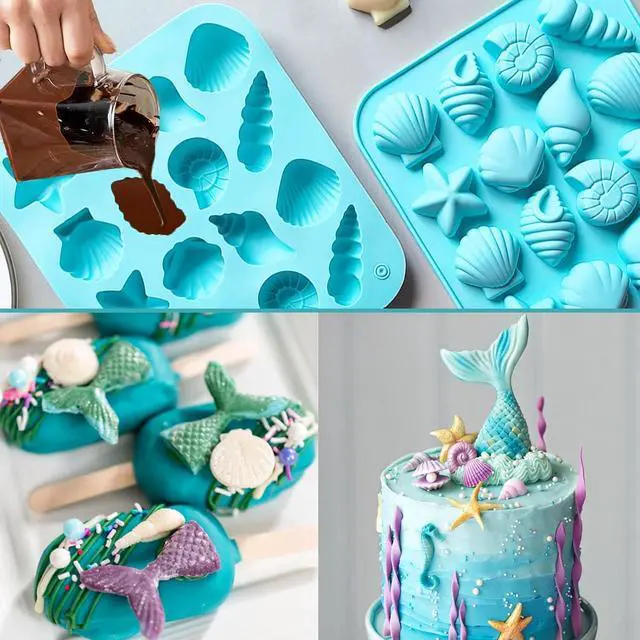 Alt view image 5 of 7 - 2PCS Seashell Chocolate Molds Shell Mold Ocean Theme Mold Beach Themed Candy Molds for Candy Chocolate Cake Decorations