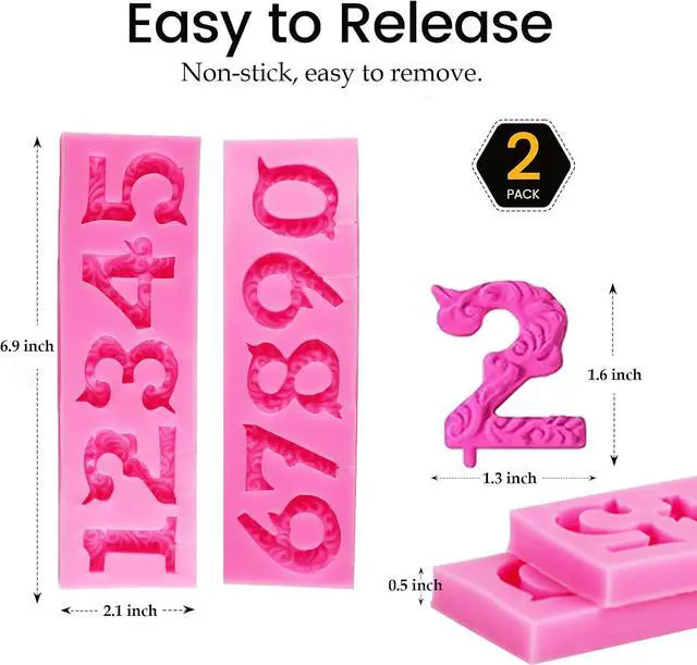 Alt view image 2 of 7 - Number Molds, AIMEIKI 2 Pack 3D Silicone Number 0-9 Embossed Fondant Chocolate Baking Molds for Decorating Birthday Cake Candy Chocolate DIY Craft Projects