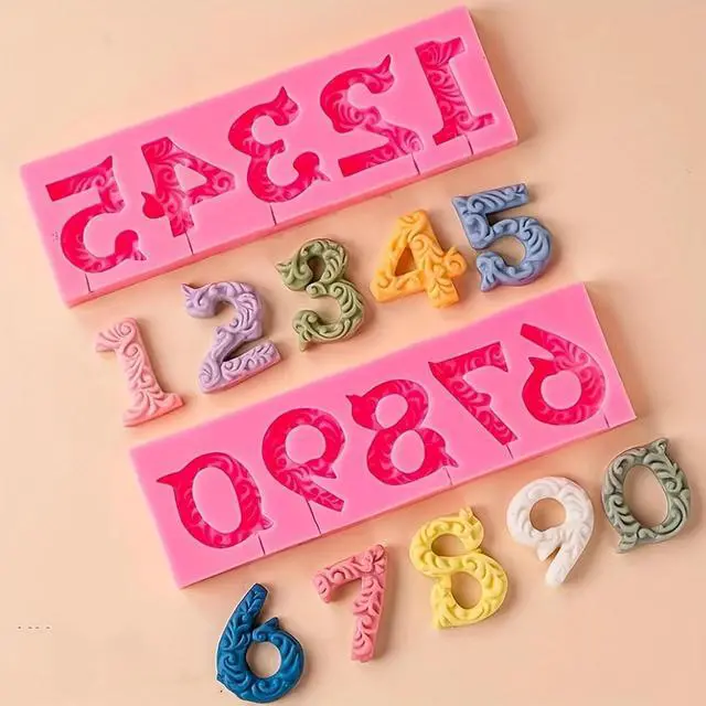 Alt view image 4 of 7 - Number Molds, AIMEIKI 2 Pack 3D Silicone Number 0-9 Embossed Fondant Chocolate Baking Molds for Decorating Birthday Cake Candy Chocolate DIY Craft Projects