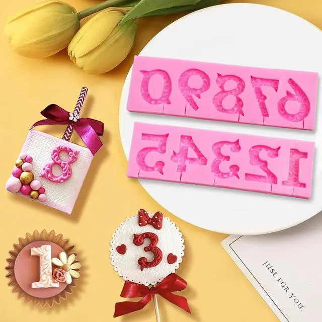 Alt view image 5 of 7 - Number Molds, AIMEIKI 2 Pack 3D Silicone Number 0-9 Embossed Fondant Chocolate Baking Molds for Decorating Birthday Cake Candy Chocolate DIY Craft Projects