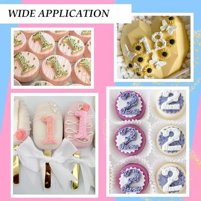 Alt view image 6 of 7 - Number Molds, AIMEIKI 2 Pack 3D Silicone Number 0-9 Embossed Fondant Chocolate Baking Molds for Decorating Birthday Cake Candy Chocolate DIY Craft Projects