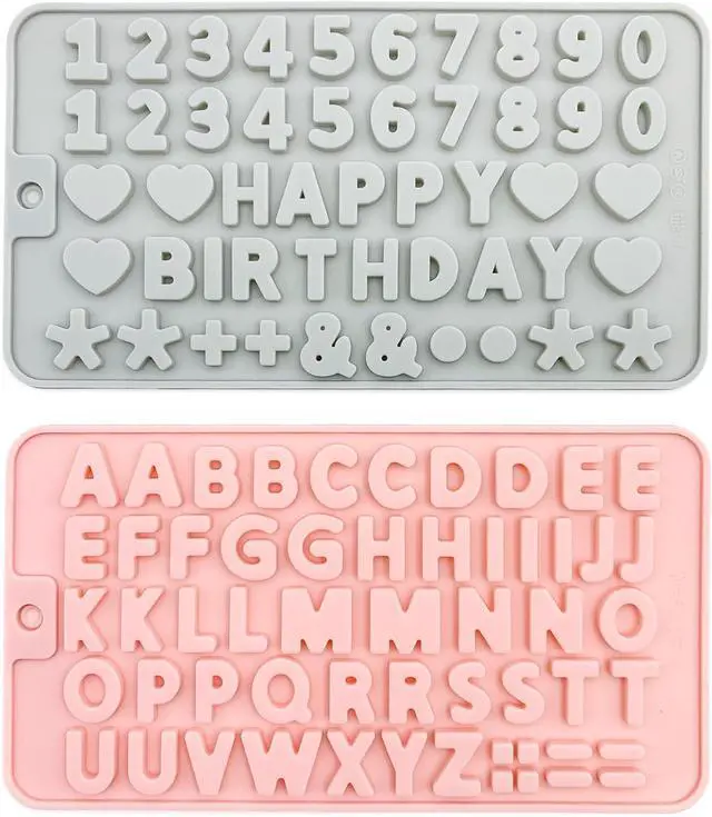 Main image of 2PCS Reusable Silicone Letter & Number Molds | Non-Stick Baking Tools for Chocolate, Cake, Soap | Dishwasher & Oven Safe (-40°C to 230°C)