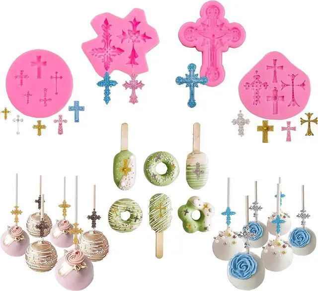 Main image of 4 Pcs Small Cross Chocolate Mold Cake Candy Clay Baking Decor Supply Tool