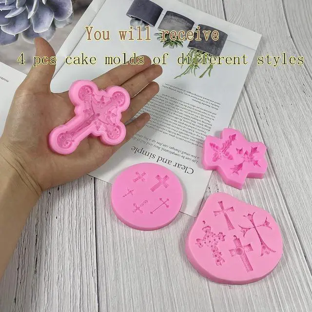 Alt view image 2 of 5 - 4 Pcs Small Cross Chocolate Mold Cake Candy Clay Baking Decor Supply Tool