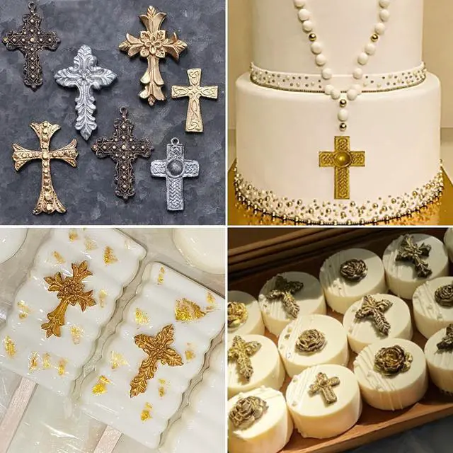 Alt view image 3 of 5 - 4 Pcs Small Cross Chocolate Mold Cake Candy Clay Baking Decor Supply Tool