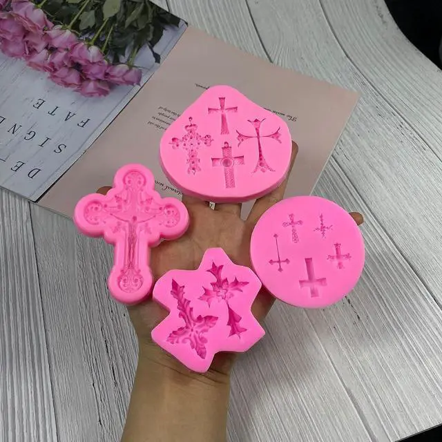 Alt view image 5 of 5 - 4 Pcs Small Cross Chocolate Mold Cake Candy Clay Baking Decor Supply Tool