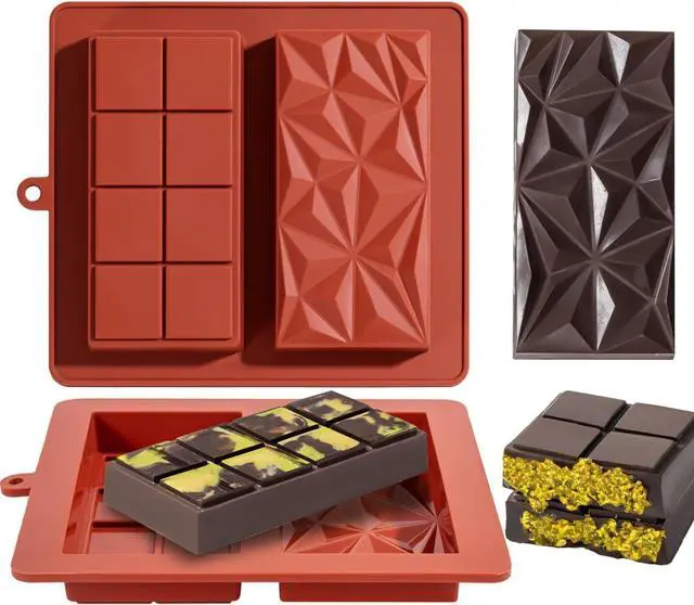 Main image of UWILLION Chocolate Bar Mold Deep Dubai 1 Inch 2 Pcs Pistachio Chocolate Bar Silicone Thick Mold for Stuffed Bar, Large Candy Bar Mould for Filling