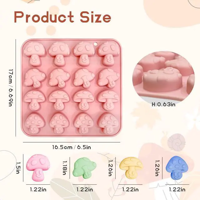 Alt view image 2 of 6 - 2PCS Mushroom Silicone Mold - 16 Cavity 3D Cute Mushroom Gummy Molds