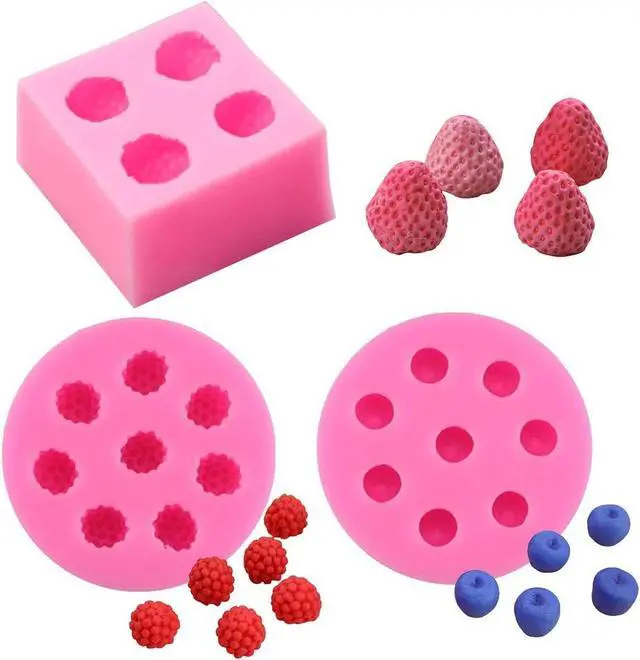 Main image of 3Pcs/Set 3D Mini Strawberry, Raspberry & Blueberry Silicone Fondant Molds Soap Candle Mulberry Wax Melts Molds Berries Chocolate Candy Mold for Cake Cupcake Topper Decoration