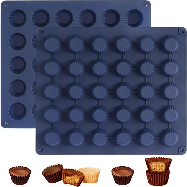 Main image of Peanut Butter Cup Molds, Bite-Size Chocolate Molds, Silicone Mold for Keto Fat Bomb, Jelly, Ice and Cordial, 2 PCS (Blue, Bite-Size)
