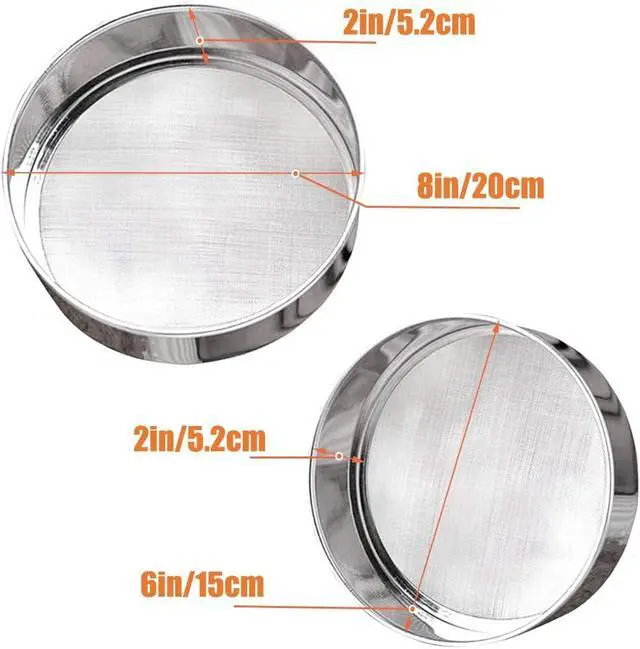 Alt view image 2 of 7 - 2 Pack Flour Sifter,Stainless Steel Fine Mesh Strainers Flour Sieve,60 Mesh Round Sifter for Baking Cake Bread (6-Inch and 8-Inch)