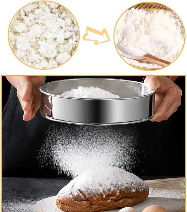 Alt view image 3 of 7 - 2 Pack Flour Sifter,Stainless Steel Fine Mesh Strainers Flour Sieve,60 Mesh Round Sifter for Baking Cake Bread (6-Inch and 8-Inch)