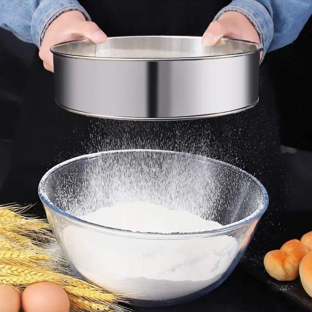 Alt view image 7 of 7 - 2 Pack Flour Sifter,Stainless Steel Fine Mesh Strainers Flour Sieve,60 Mesh Round Sifter for Baking Cake Bread (6-Inch and 8-Inch)