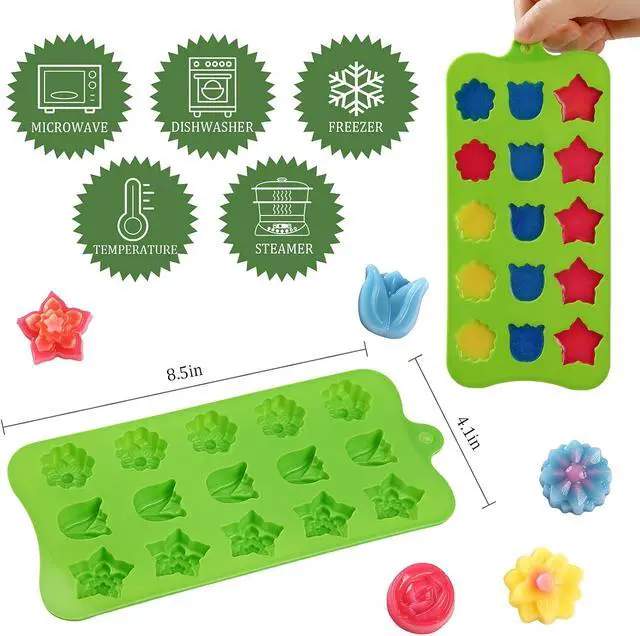 Alt view image 2 of 7 - FIRETREESILVERFLOWER Flower Shape Chocolate Candy Molds Set,Heart,The stars,The rose,Flowers in Combination,15 Cavity Silicone Baking Mold Ice Cube Tray-Wedding,Festival,Parties and DIY Crafts-(6Pcs)