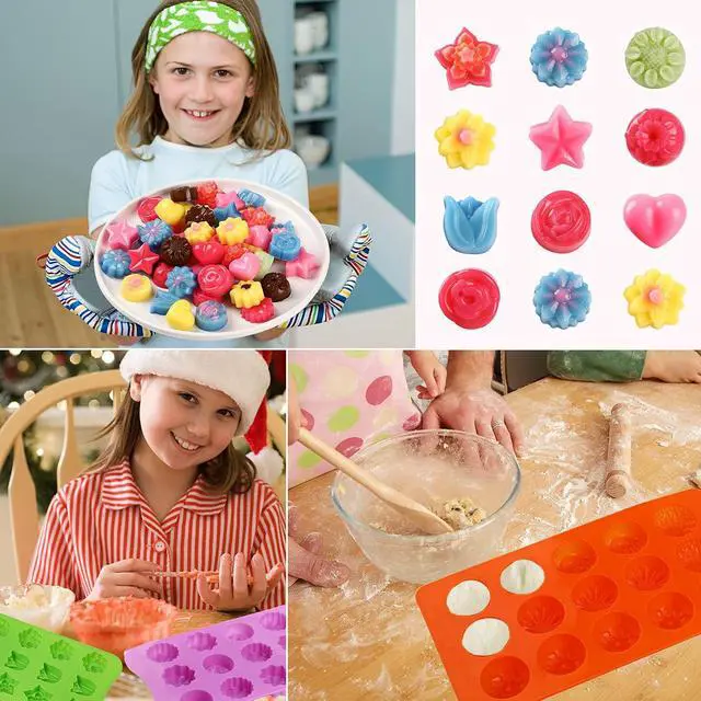 Alt view image 3 of 7 - FIRETREESILVERFLOWER Flower Shape Chocolate Candy Molds Set,Heart,The stars,The rose,Flowers in Combination,15 Cavity Silicone Baking Mold Ice Cube Tray-Wedding,Festival,Parties and DIY Crafts-(6Pcs)