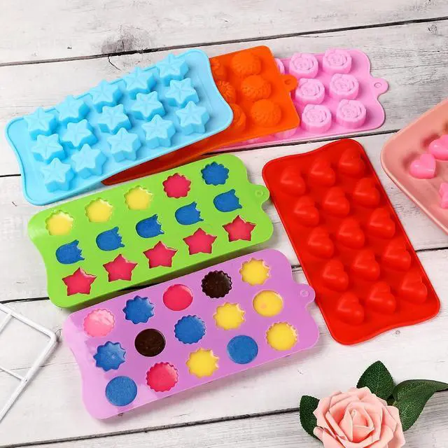 Alt view image 4 of 7 - FIRETREESILVERFLOWER Flower Shape Chocolate Candy Molds Set,Heart,The stars,The rose,Flowers in Combination,15 Cavity Silicone Baking Mold Ice Cube Tray-Wedding,Festival,Parties and DIY Crafts-(6Pcs)