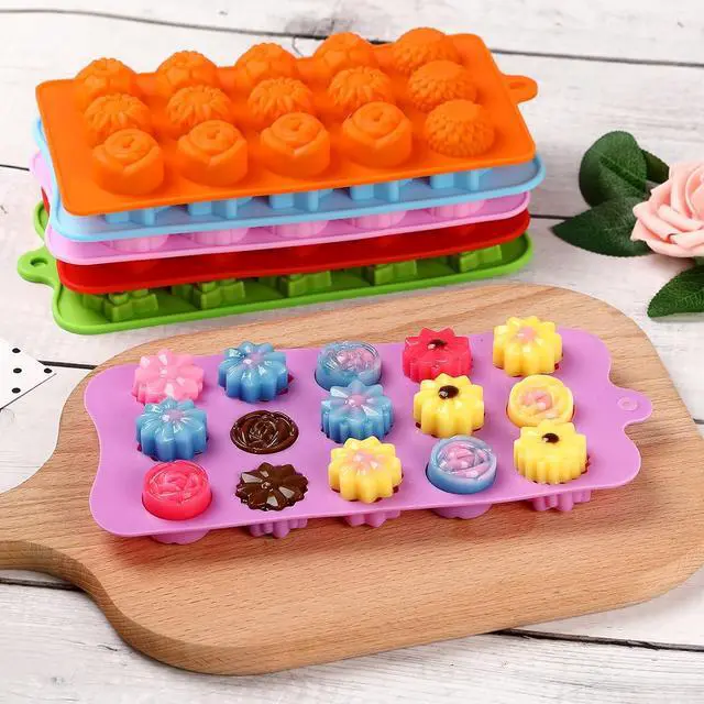Alt view image 5 of 7 - FIRETREESILVERFLOWER Flower Shape Chocolate Candy Molds Set,Heart,The stars,The rose,Flowers in Combination,15 Cavity Silicone Baking Mold Ice Cube Tray-Wedding,Festival,Parties and DIY Crafts-(6Pcs)