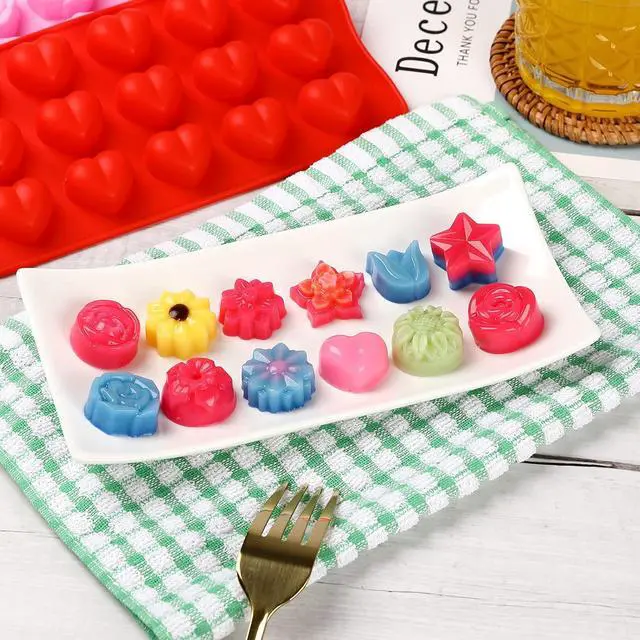 Alt view image 7 of 7 - FIRETREESILVERFLOWER Flower Shape Chocolate Candy Molds Set,Heart,The stars,The rose,Flowers in Combination,15 Cavity Silicone Baking Mold Ice Cube Tray-Wedding,Festival,Parties and DIY Crafts-(6Pcs)
