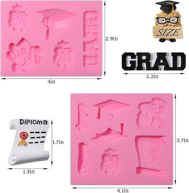 Alt view image 3 of 7 - Graduation Molds Silicone, Graduation Fondant Molds With Owl Grad Cap Diploma Scroll Silicone Molud For Chocolate Candy Cookie Cupcake Cake Decoration for 2025 Graduation Celebration
