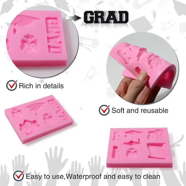 Alt view image 4 of 7 - Graduation Molds Silicone, Graduation Fondant Molds With Owl Grad Cap Diploma Scroll Silicone Molud For Chocolate Candy Cookie Cupcake Cake Decoration for 2025 Graduation Celebration