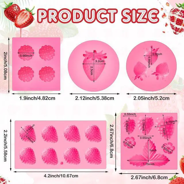 Alt view image 2 of 6 - 5 Pcs Strawberry Silicone Mold, 3D Strawberry Fondant Molds for Cake Decor