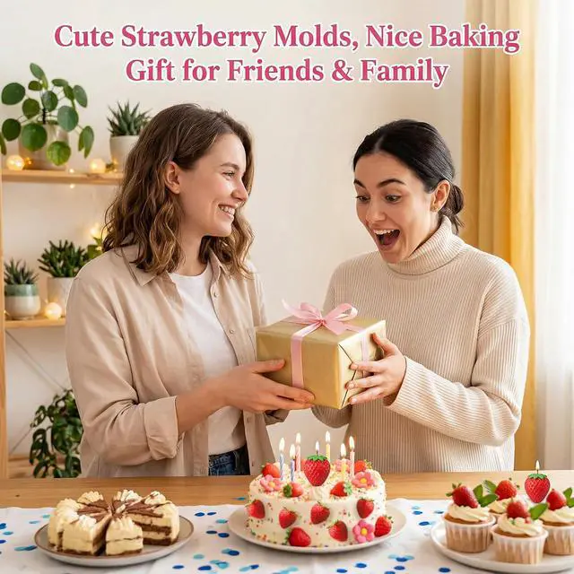Alt view image 5 of 6 - 5 Pcs Strawberry Silicone Mold, 3D Strawberry Fondant Molds for Cake Decor