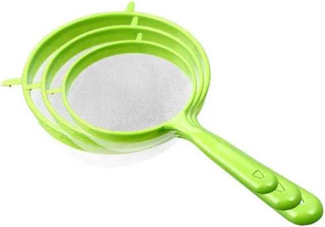 Main image of Flour Sifter with Long Handle, 3 Pcs/Set Green Plastic Hangable Flour Colander Powder Filter Strainer Fine Mesh Colander Coffee Filter Tea Strainer, Strainers and Colanders Food Strainers