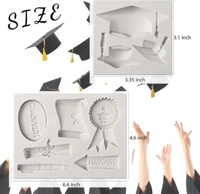 Alt view image 2 of 6 - Sakolla Graduation Fondant Molds Silicone Doctoral Cap Diploma Chocolate Candy Molds Congrats Grad Congratulations Mould Cake Toppers Party Decorations for 2026 Graduation Celebration