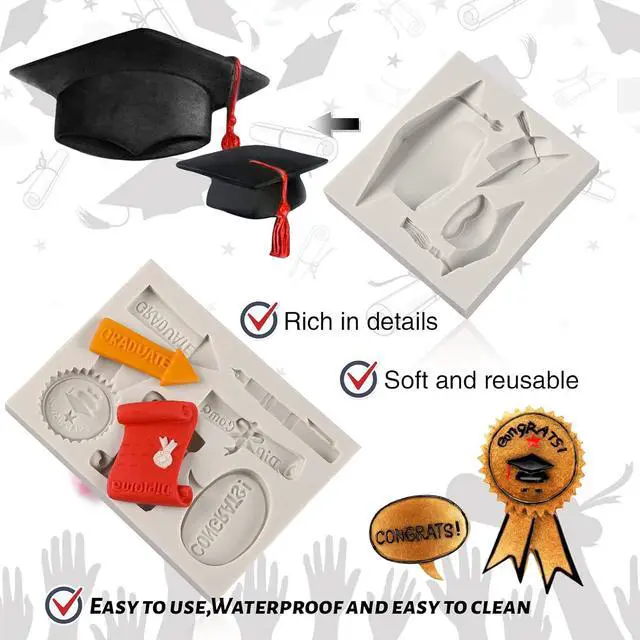 Alt view image 3 of 6 - Sakolla Graduation Fondant Molds Silicone Doctoral Cap Diploma Chocolate Candy Molds Congrats Grad Congratulations Mould Cake Toppers Party Decorations for 2026 Graduation Celebration