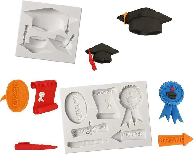 Alt view image 4 of 6 - Sakolla Graduation Fondant Molds Silicone Doctoral Cap Diploma Chocolate Candy Molds Congrats Grad Congratulations Mould Cake Toppers Party Decorations for 2026 Graduation Celebration