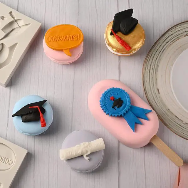 Alt view image 6 of 6 - Sakolla Graduation Fondant Molds Silicone Doctoral Cap Diploma Chocolate Candy Molds Congrats Grad Congratulations Mould Cake Toppers Party Decorations for 2026 Graduation Celebration