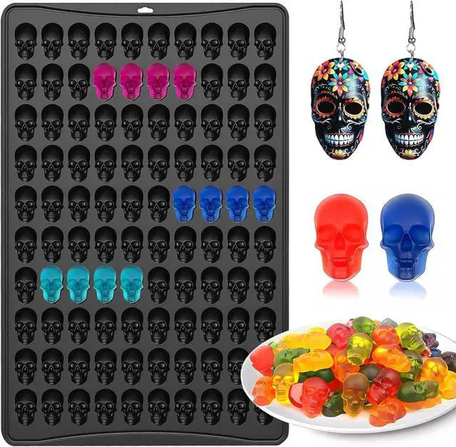 Main image of Mini Skull Molds Silicone, 100 Cavity Halloween Skull Chocolate Candy Mold