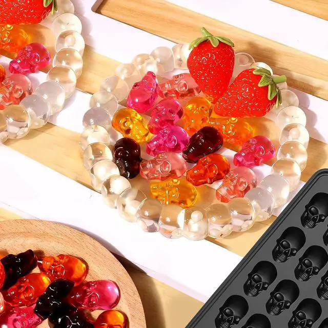 Alt view image 2 of 7 - Mini Skull Molds Silicone, 100 Cavity Halloween Skull Chocolate Candy Mold