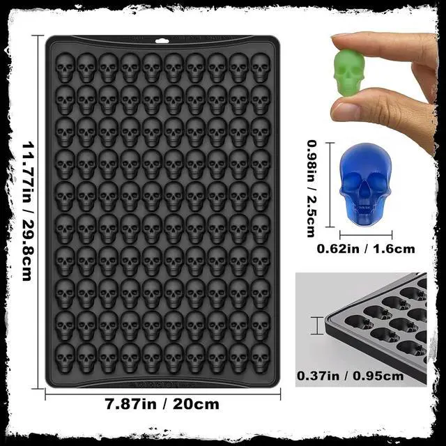 Alt view image 4 of 7 - Mini Skull Molds Silicone, 100 Cavity Halloween Skull Chocolate Candy Mold
