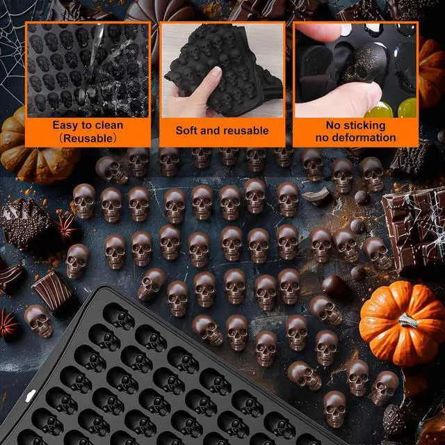 Alt view image 5 of 7 - Mini Skull Molds Silicone, 100 Cavity Halloween Skull Chocolate Candy Mold