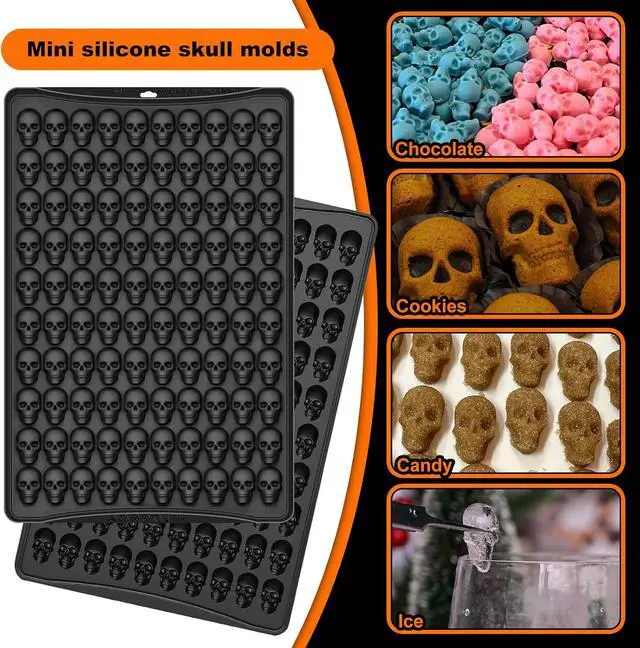Alt view image 6 of 7 - Mini Skull Molds Silicone, 100 Cavity Halloween Skull Chocolate Candy Mold