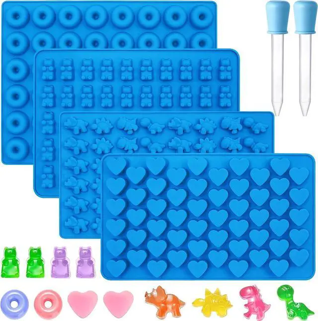 Main image of Sidosir 4Pcs Gummy Candy Bear Molds, Non-stick Silicone Chocolate Mold for Dinosaur, Donut, Heart, Silicone Candy Molds with 2 Droppers