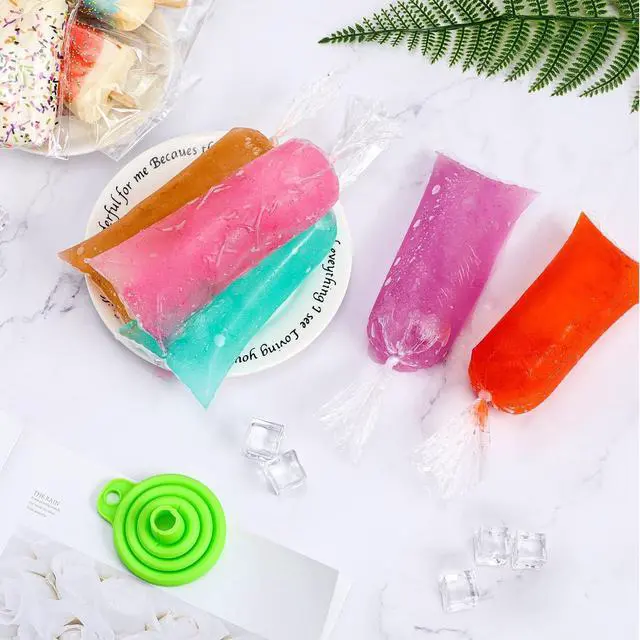 Alt view image 2 of 7 - Boao 240 Pcs Ice Bolis Bags Disposable Pop Bags with Funnel,3 X 10 Inch