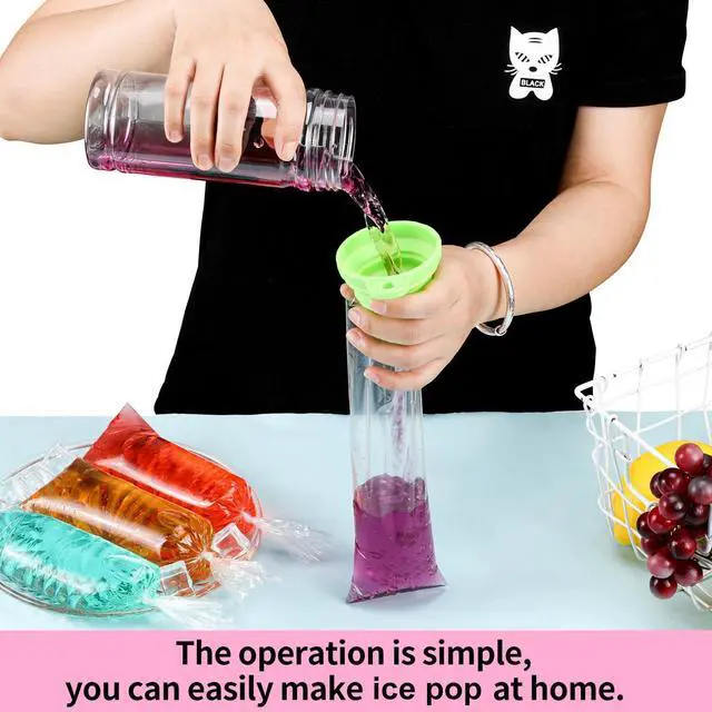 Alt view image 3 of 7 - Boao 240 Pcs Ice Bolis Bags Disposable Pop Bags with Funnel,3 X 10 Inch