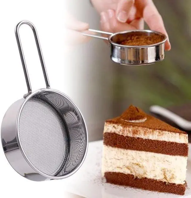 Main image of 1 Pc Sliver Flour Sifter Fine Mesh Round Stainless Steel Strainer with Long Handle Cocoa Matcha Powder Filter Spoon,Mini Flour Sifter Drainer for Baking