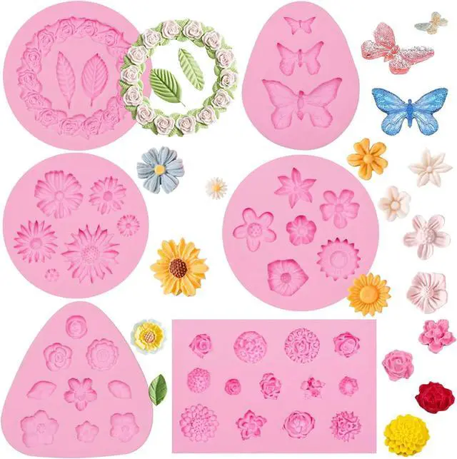 Main image of Butterfly Molds Silicone, 6 Pakcs Flowers Chocolate Molds for Cake Pops, Strawberries Baking Cupcakes Toppers Resin Clay