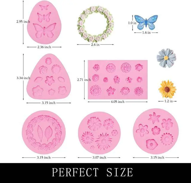 Alt view image 2 of 7 - Butterfly Molds Silicone, 6 Pakcs Flowers Chocolate Molds for Cake Pops, Strawberries Baking Cupcakes Toppers Resin Clay