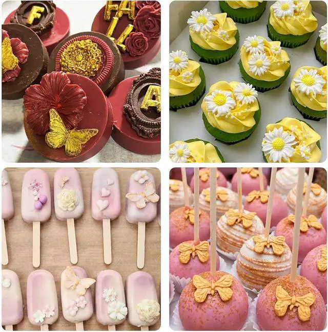 Alt view image 6 of 7 - Butterfly Molds Silicone, 6 Pakcs Flowers Chocolate Molds for Cake Pops, Strawberries Baking Cupcakes Toppers Resin Clay