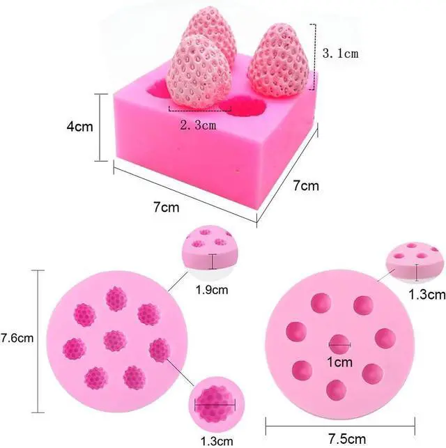 Alt view image 2 of 7 - 3Pcs/Set 3D Mini Strawberry, Raspberry & Blueberry Silicone Fondant Molds Soap Candle Mulberry Wax Melts Molds Berries Chocolate Candy Mold for Cake Cupcake Topper Decoration