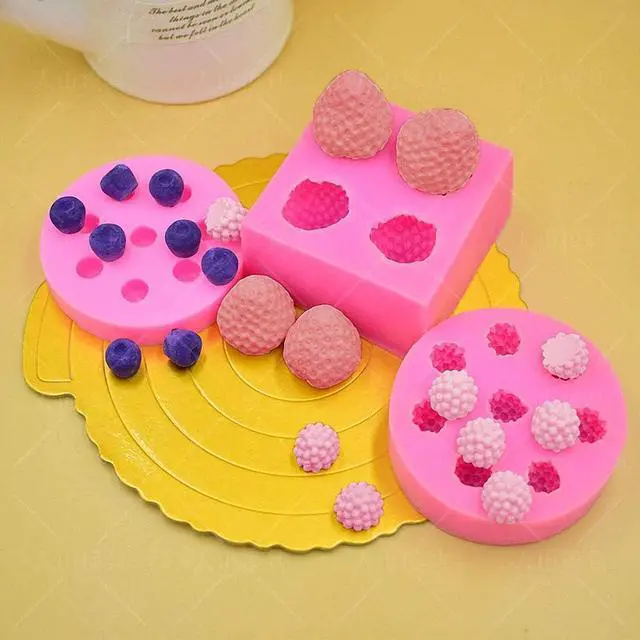 Alt view image 3 of 7 - 3Pcs/Set 3D Mini Strawberry, Raspberry & Blueberry Silicone Fondant Molds Soap Candle Mulberry Wax Melts Molds Berries Chocolate Candy Mold for Cake Cupcake Topper Decoration