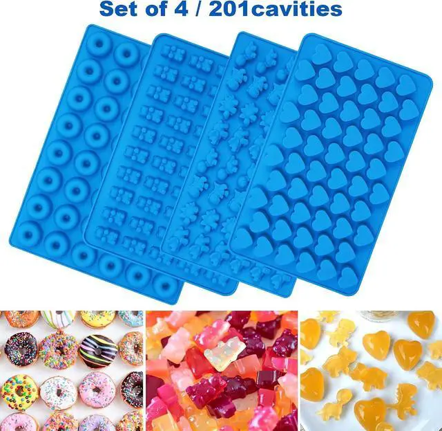 Alt view image 3 of 7 - Sidosir 4Pcs Gummy Candy Bear Molds, Non-stick Silicone Chocolate Mold for Dinosaur, Donut, Heart, Silicone Candy Molds with 2 Droppers