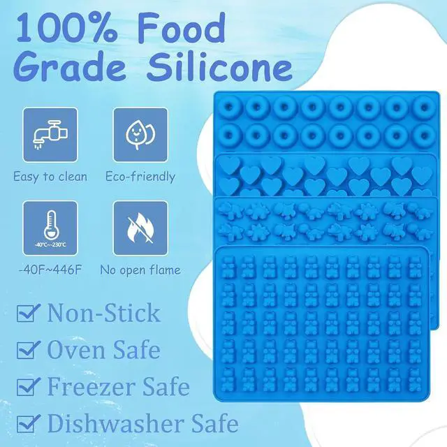 Alt view image 5 of 7 - Sidosir 4Pcs Gummy Candy Bear Molds, Non-stick Silicone Chocolate Mold for Dinosaur, Donut, Heart, Silicone Candy Molds with 2 Droppers