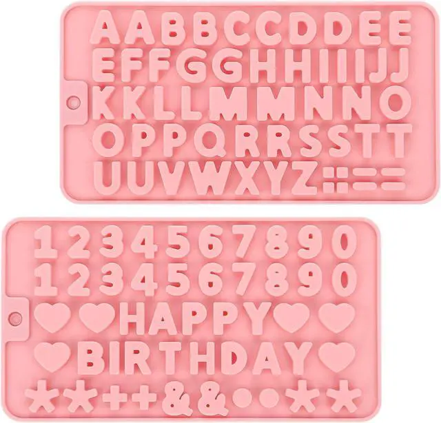 Main image of 2 Pcs Letter Molds Silicone Number Alphabet Chocolate Candy Molds Non-Stick Happy Birthday Cake Decorations Baking Mould for Party